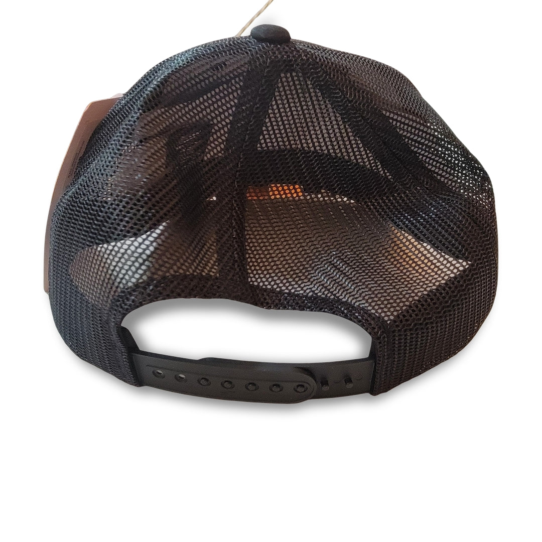 Milwaukee Black Snapback Hat featuring black mesh with an adjustable strap, shown from the rear view.