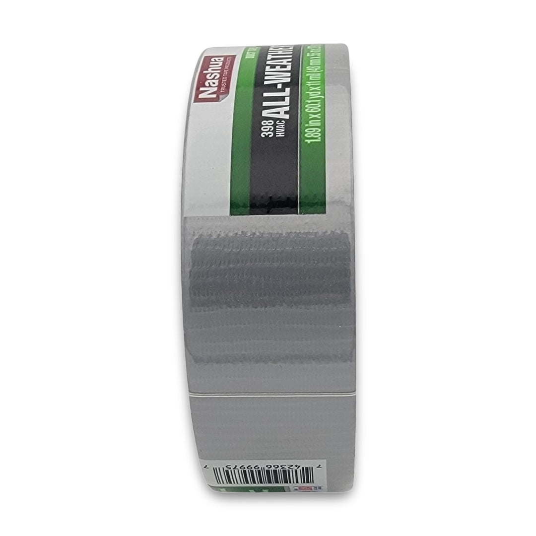 A roll of Nashua Duct Tape is upright, featuring green and silver labeling.