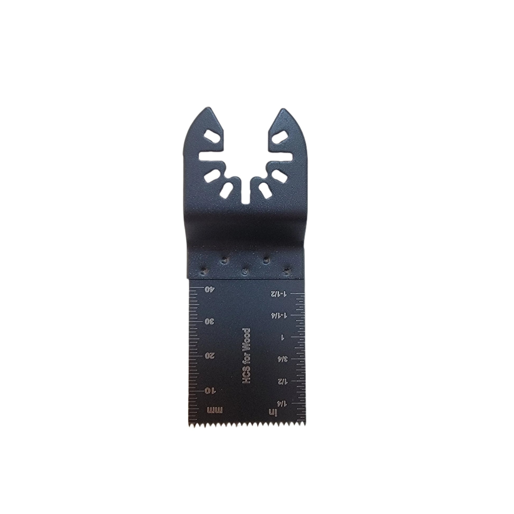 Black oscillating blade with measurement markings, toothed edge, and Universal Fit label from the Oscillating blade individual product line.