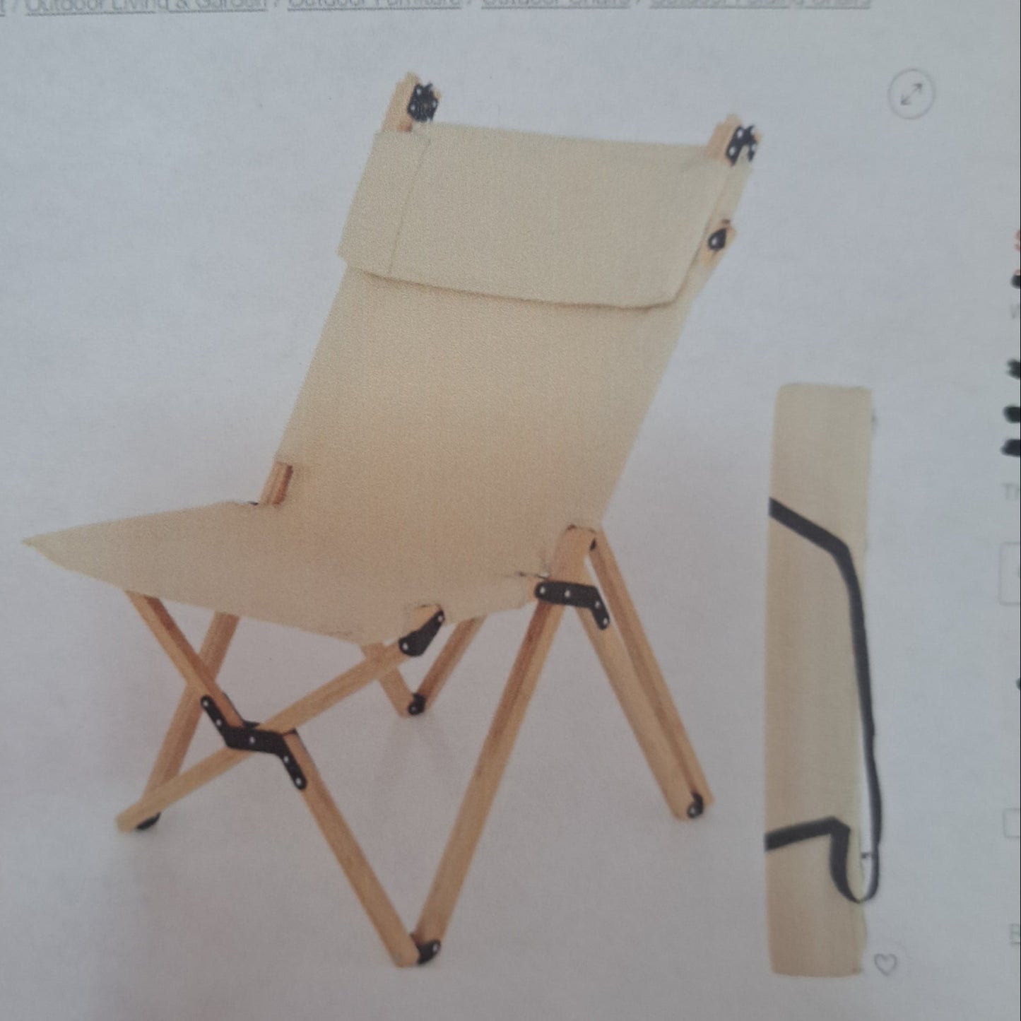 The Folding Tangkula chair has a beige fabric backrest and a wooden frame, shown both assembled and folded for storage.