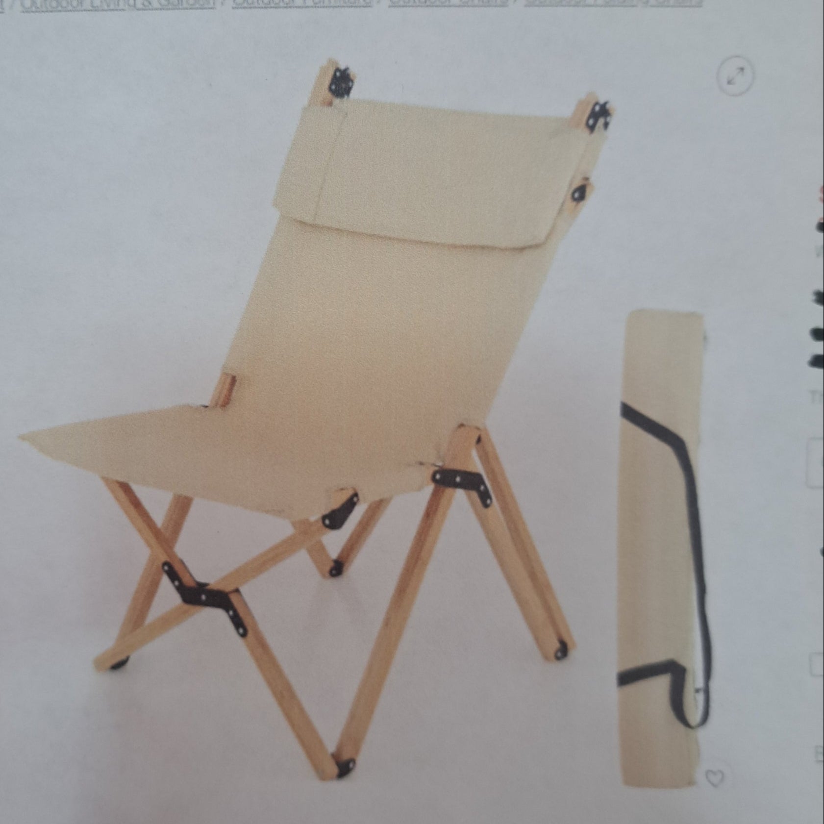 The Folding Tangkula chair has a beige fabric backrest and a wooden frame, shown both assembled and folded for storage.