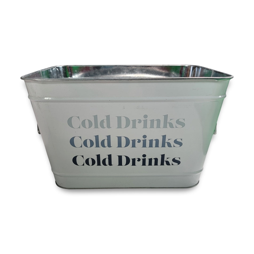 A "Cold Drinks Bucket" featuring the phrase "Cold Drinks" repeated thrice on its side.