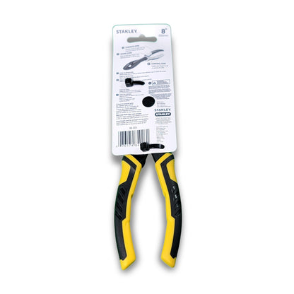 Stanley 8" slip joint pliers come attached to a display card showcasing brand and product details.