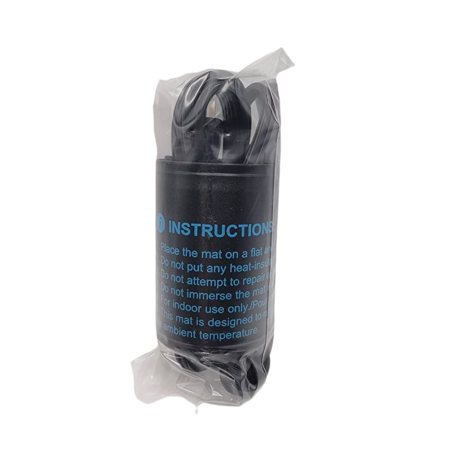 The Inkbird seedling heat mat, rolled up in clear plastic packaging with a printed instruction label, complements your environment as efficiently as an LED bulb lights up a room.
